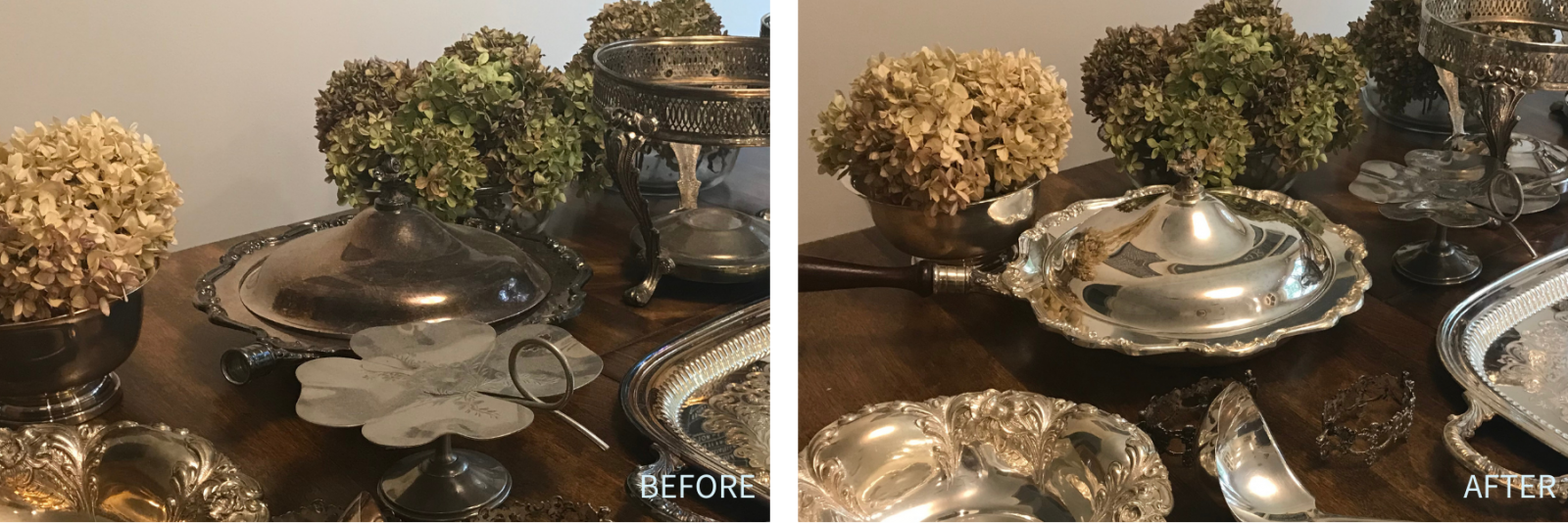 Check out this before and after featuring sterling silver and silver-plated items...